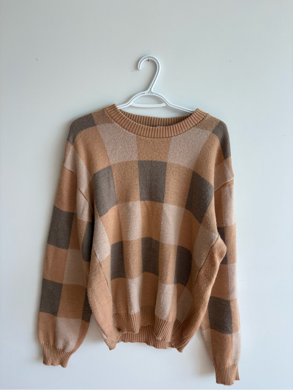 Cozy Plaid Knit Sweater in Camel & Taupe